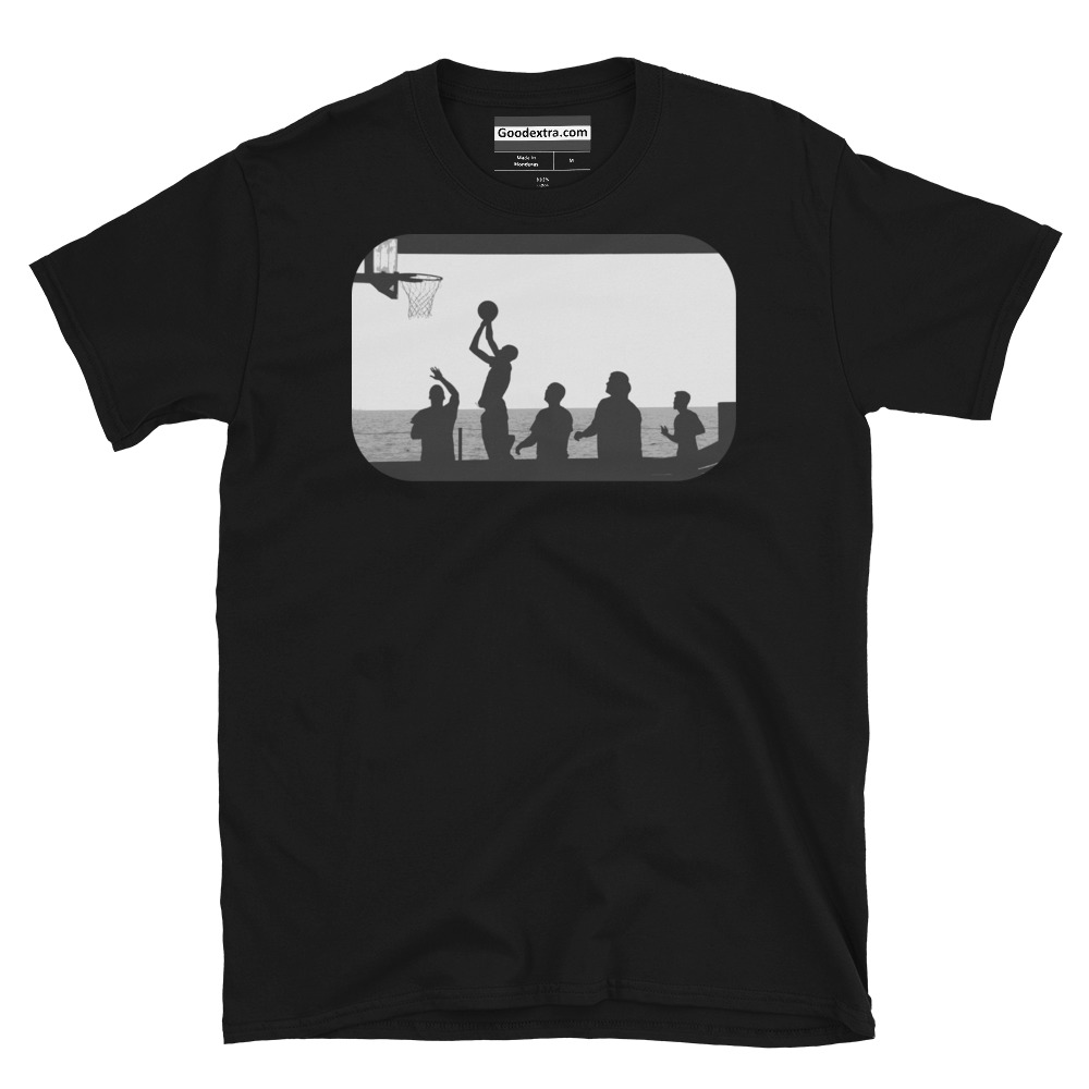 Basketball T-shirt – Basketball Near the Ocean – (#1637)