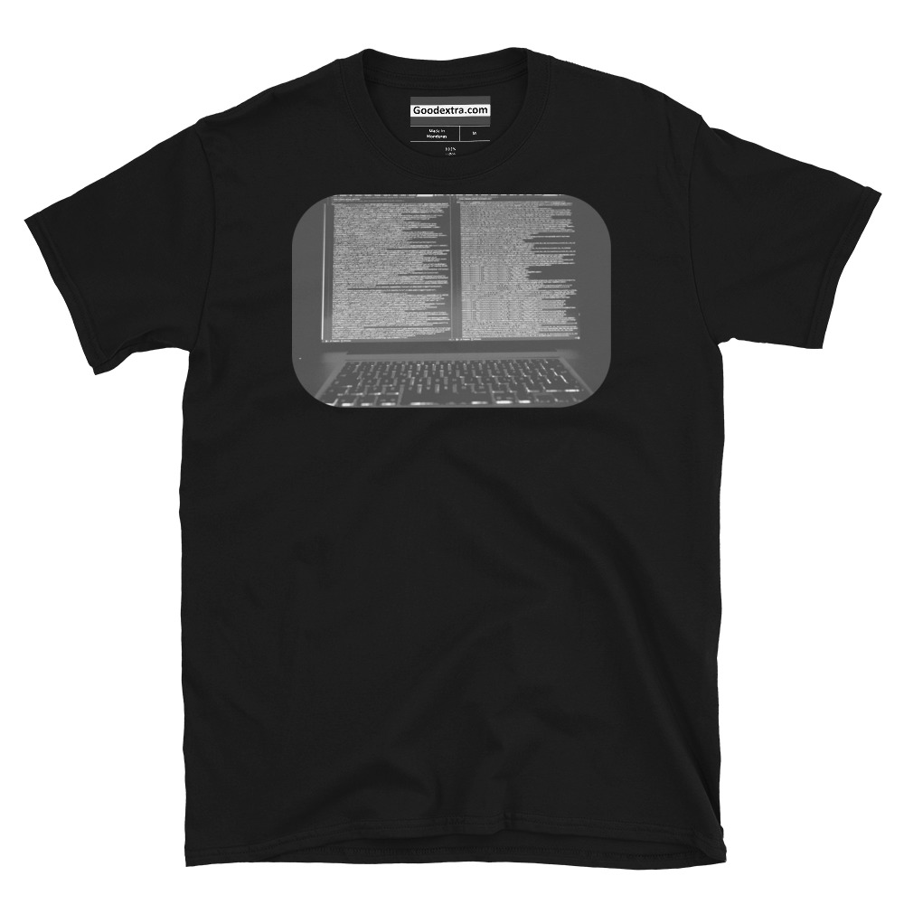 Computer T-shirt – Laptop with Programming Code – (#3012) Computer T-shirt – Laptop with Programming Code – (#3012)