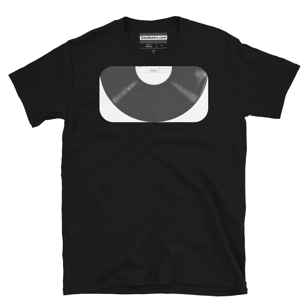 Music T-shirt – Half Vinyl Record Top-Down View – (#7860)
